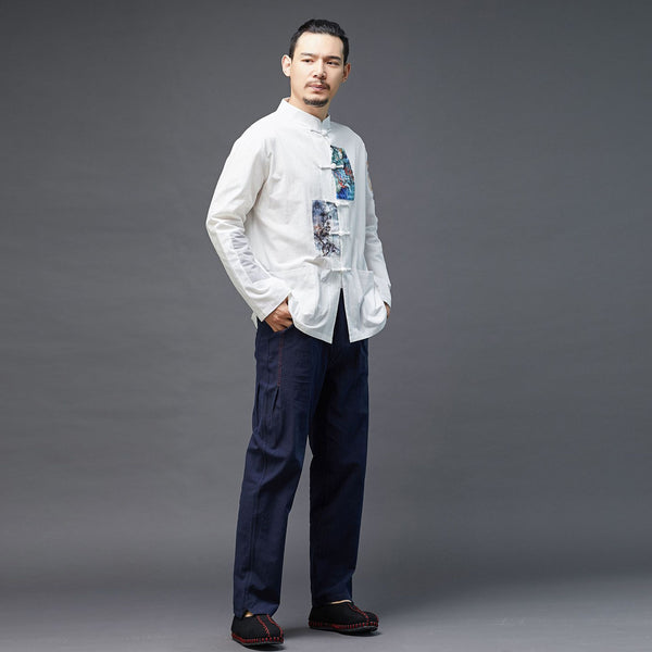 Men Chinese Style Linen and Cotton Long Sleeve Jacket