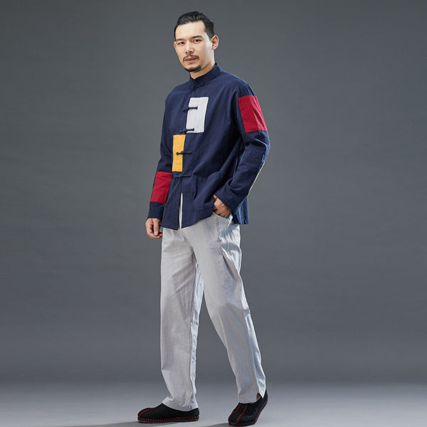 Men Chinese Style Linen and Cotton Long Sleeve Jacket