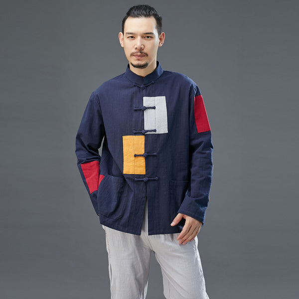 Men Chinese Style Linen and Cotton Long Sleeve Jacket