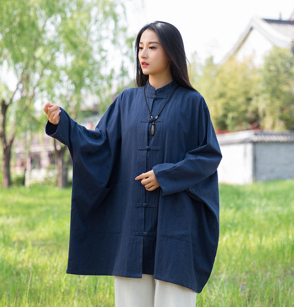 Women Retro Chinese Kung Fu Style Linen and Cotton Long Sleeve Loose Shirt