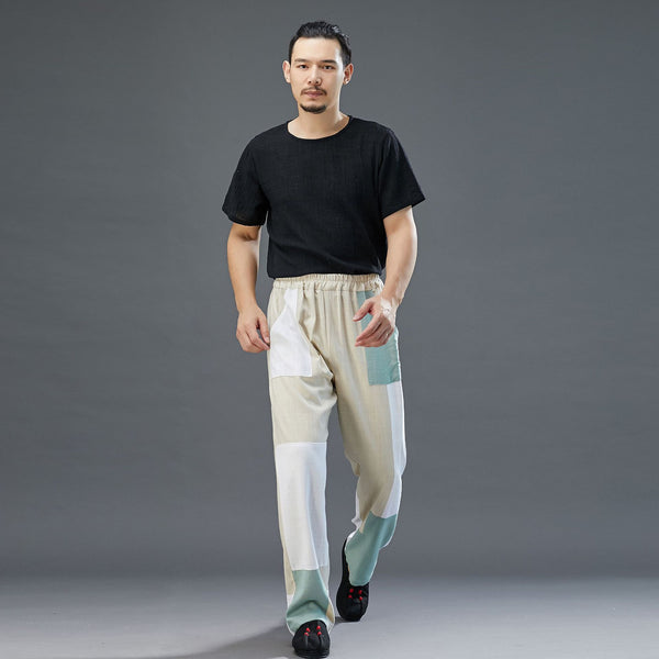 Men Pure Color Thin Wrinkled Linen and Cotton T-shirt