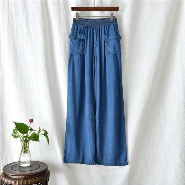 Women Causal Jean Style Cotton Wide Leg Pants
