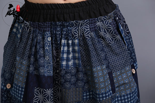 Men Casual Loose Cotton and Linen Printed Hanging Crotch Dancing Pants