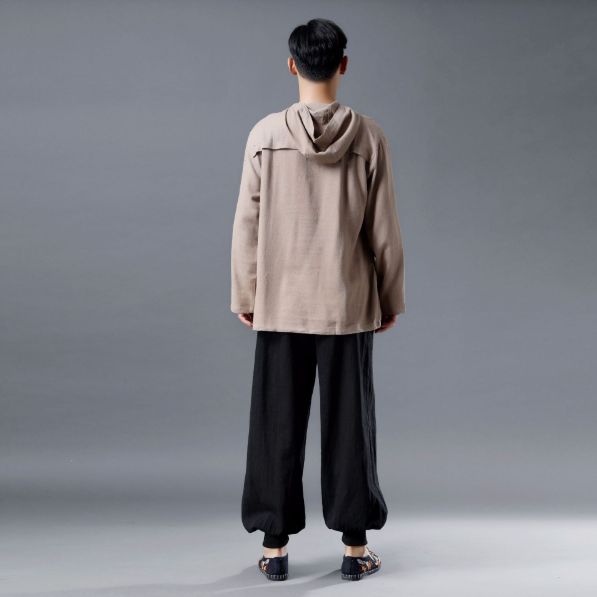 Men Casual Pullover Linen and Cotton Hoodies Top