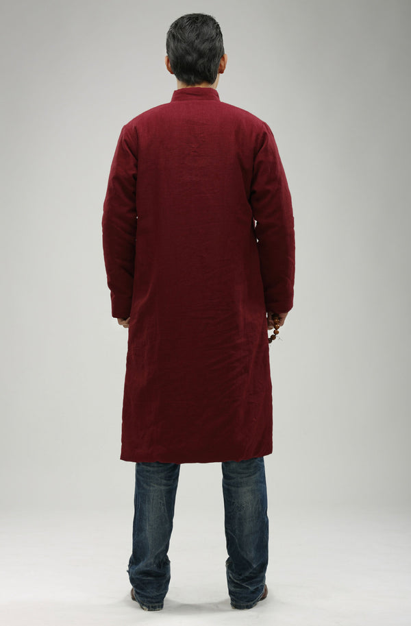 Women/Men Retro Style Long Buckle Linen and Cotton Quilted Coat