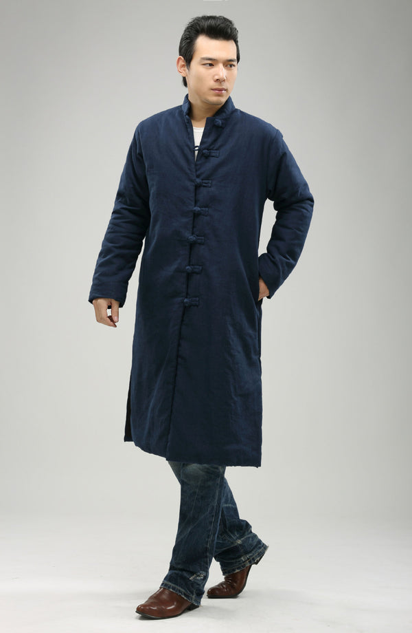 Men/Women Retro Style Long Buckle Linen and Cotton Quilted Coat