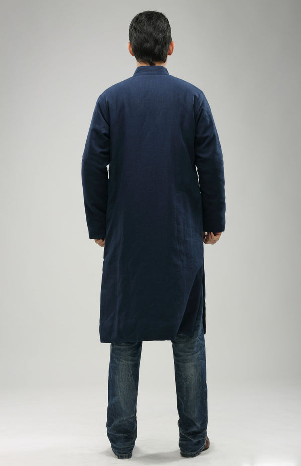 Women/Men Retro Style Long Buckle Linen and Cotton Quilted Coat