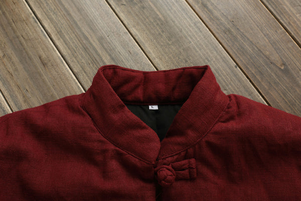 Men/Women Retro Style Long Buckle Linen and Cotton Quilted Coat