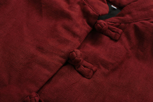 Women/Men Retro Style Long Buckle Linen and Cotton Quilted Coat