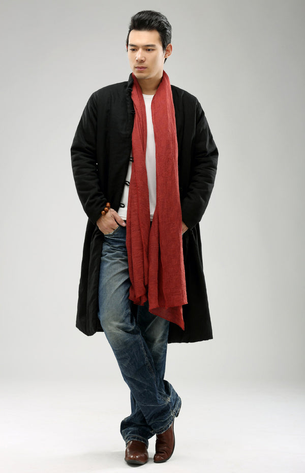 Men/Women Retro Style Long Buckle Linen and Cotton Quilted Coat