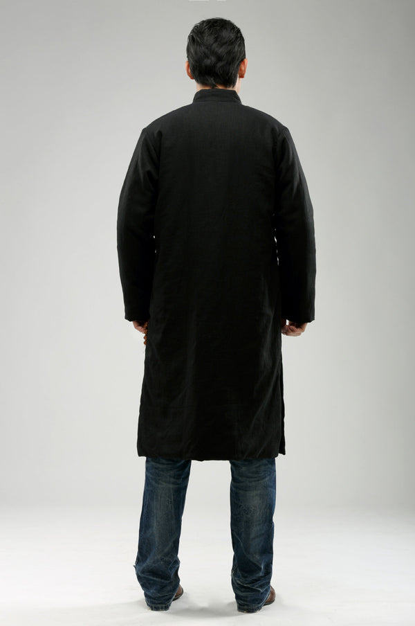 Men/Women Retro Style Long Buckle Linen and Cotton Quilted Coat