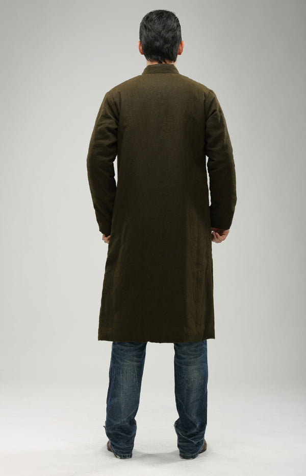 Men/Women Retro Style Long Buckle Linen and Cotton Quilted Coat