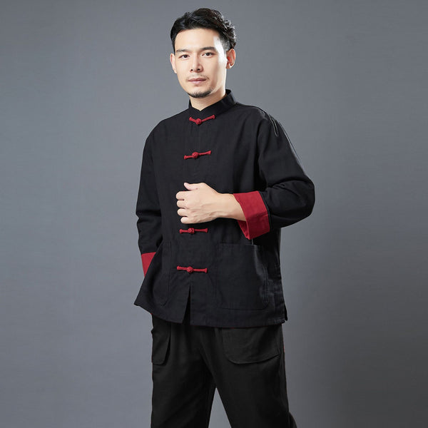 Men Classic Style Linen and Cotton Long Sleeve KungFu Set (Top + Pants)
