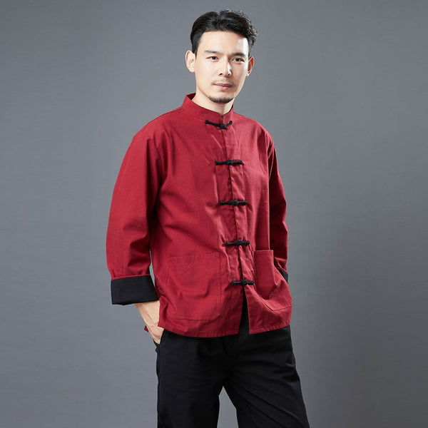 Men Classic Style Linen and Cotton Long Sleeve KungFu Set (Top + Pants)