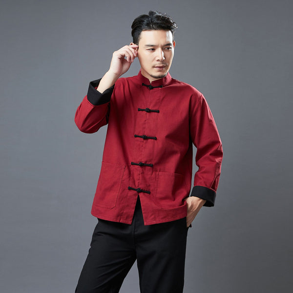 Men Classic Style Linen and Cotton Long Sleeve KungFu Set (Top + Pants)