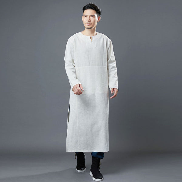 Men Modern Asian Style Linen Long Sleeve Round Neck Cheongsam
