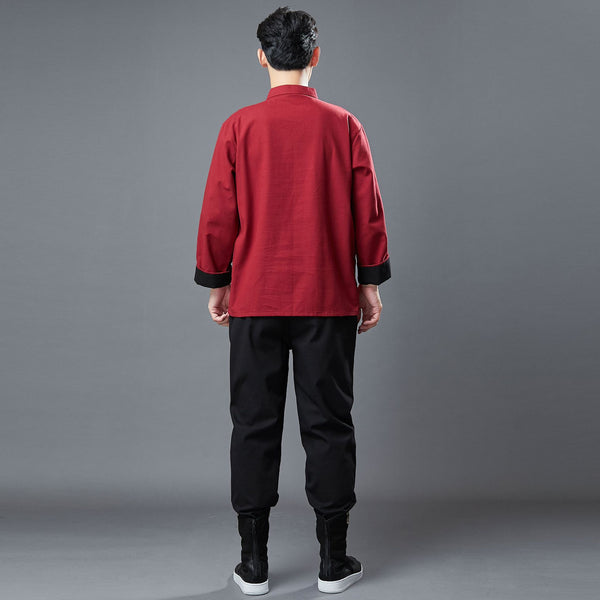 Men Classic Style Linen and Cotton Long Sleeve KungFu Set (Top + Pants)
