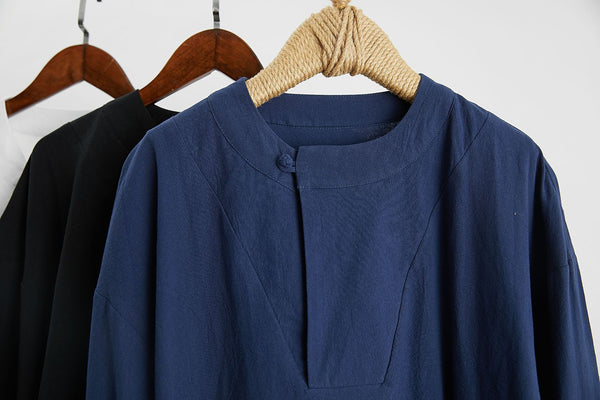 Men Classic Style Linen and Cotton Long Sleeve Tunic Shirt