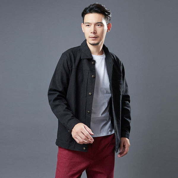 Men Classic Style Linen and Cotton Long Sleeve Jacket