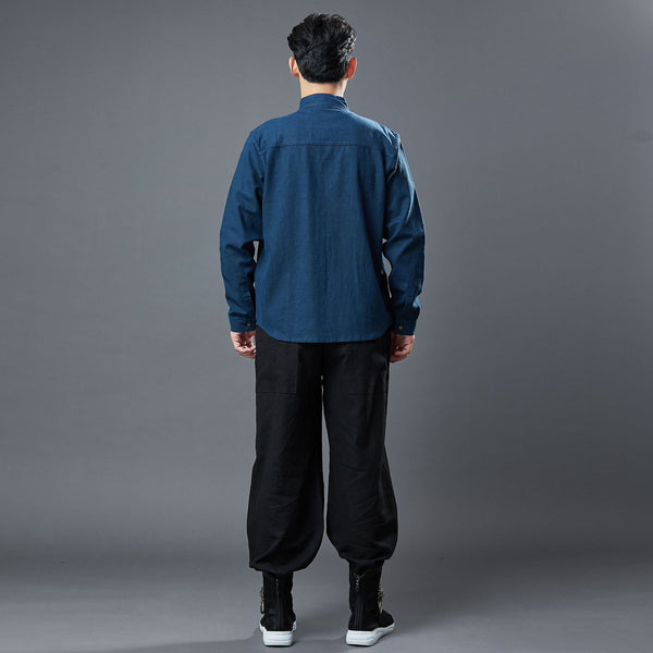 Men Asian Style Linen and Cotton Long Sleeve Stand Collar Jacket
