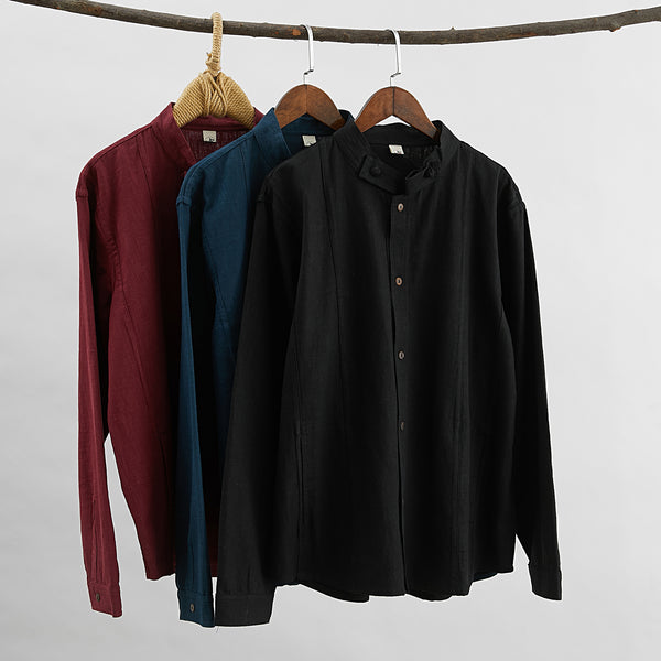 Men Asian Style Linen and Cotton Long Sleeve Stand Collar Jacket