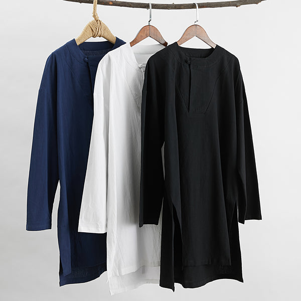 Men Classic Style Linen and Cotton Long Sleeve Tunic Shirt