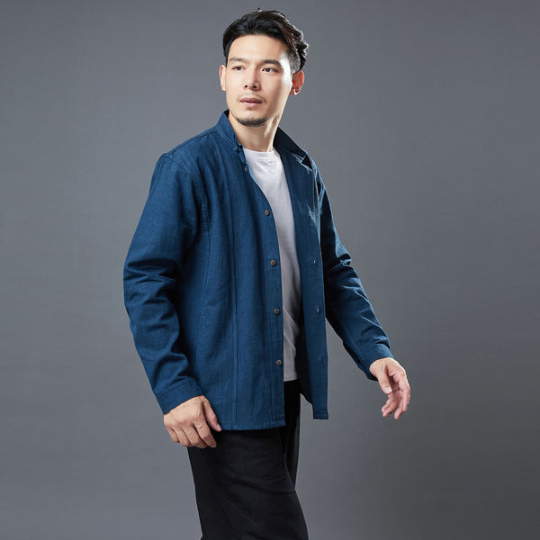 Men Asian Style Linen and Cotton Long Sleeve Stand Collar Jacket
