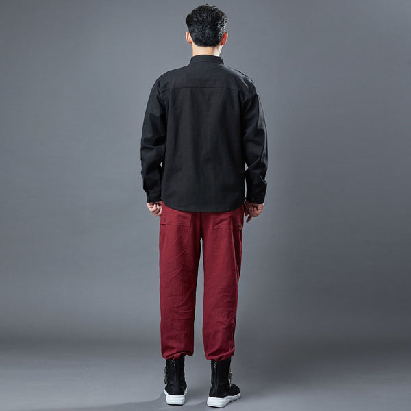 Men Asian Style Linen and Cotton Long Sleeve Stand Collar Jacket