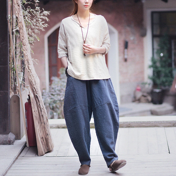 Women Lantern Style Linen and Cotton Pants