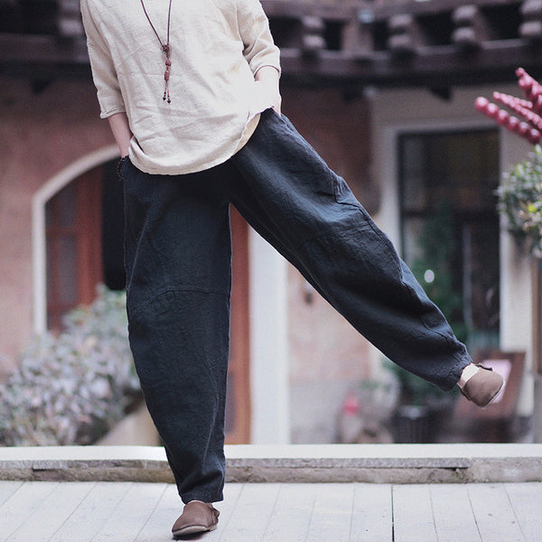 Women Lantern Style Linen and Cotton Pants