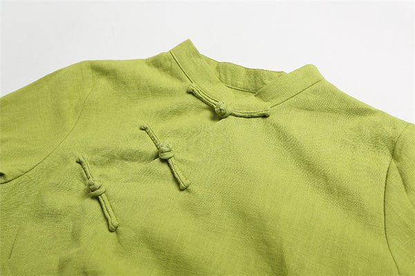 Qi Pao Linen Dress/ Simple Linen Dress/ Summer Linen Dress/ Tea Length Dress/ Casual dress/ Ethnic Hanfu Dress