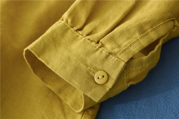 Women Casual Style Linen and Cotton Big Front Pocket Cardigan Long Sleeve Shirt