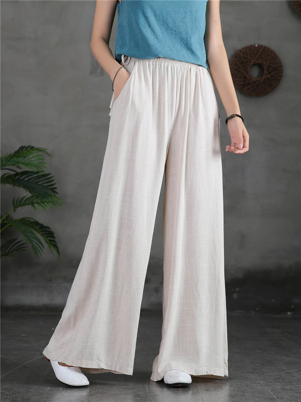 Women Linen and Cotton Light Soft Wide Leg Opening Pants