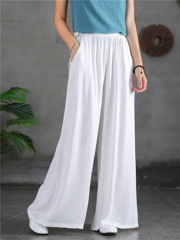 Women Linen and Cotton Light Soft Wide Leg Opening Pants