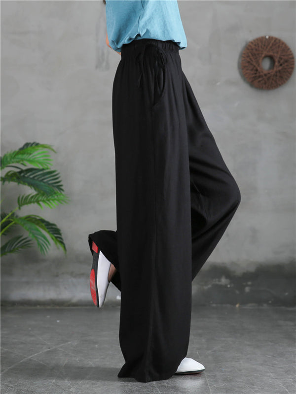 Women Linen and Cotton Light Soft Wide Leg Opening Pants