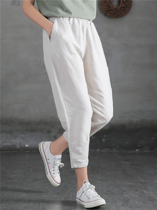 Women Linen and Cotton Loose Comfort Cropped Pants