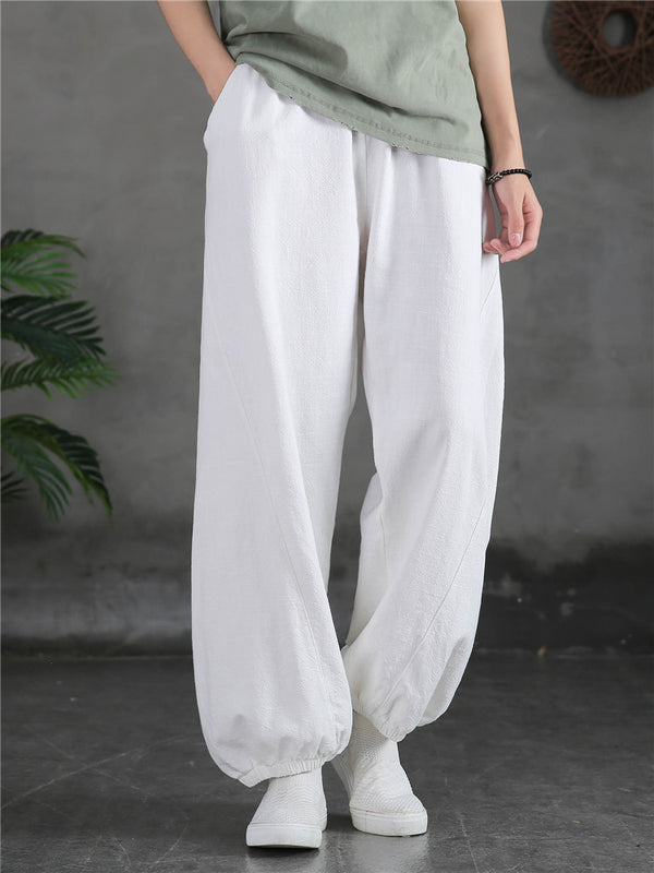 Women Sand-Washed Linen and Cotton Loose Lantern Pants