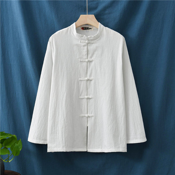 Women Retro TaiChi Buckle Style Linen and Cotton Cardigan Long Sleeve Shirt