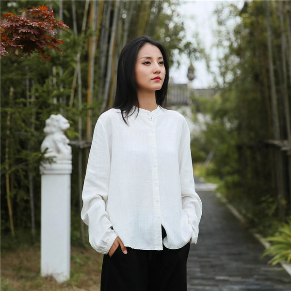 Women Casual Style Sand Washed Linen and Cotton Soft Light Cardigan Long Sleeve Shirt