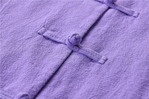 Women Retro TaiChi Buckle Style Linen and Cotton Cardigan Long Sleeve Shirt