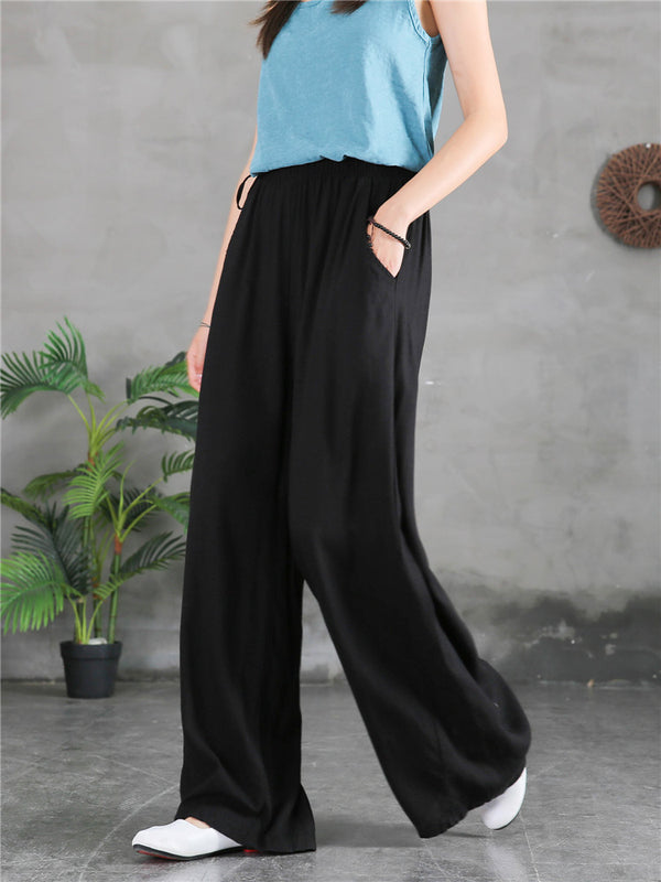Women Linen and Cotton Light Soft Wide Leg Opening Pants