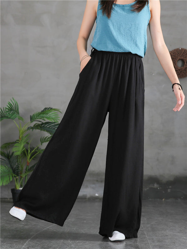 Women Linen and Cotton Light Soft Wide Leg Opening Pants