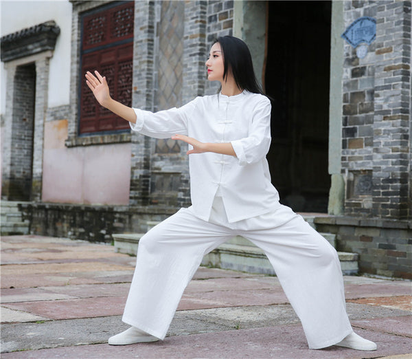 Women Retro TaiChi Buckle Style Linen and Cotton Cardigan Long Sleeve Shirt