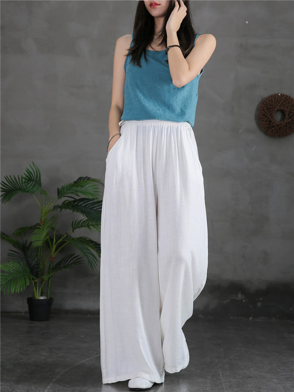 Women Linen and Cotton Light Soft Wide Leg Opening Pants