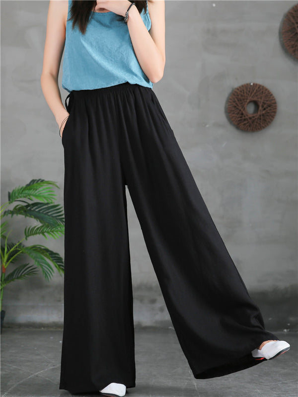 Women Linen and Cotton Light Soft Wide Leg Opening Pants