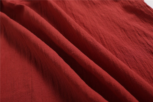 Men Pure Color Simple Linen and Cotton V-neck Short Sleeved T-shirt Tops