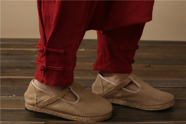 Women Pure Red Cotton and Linen Hanging Crotch Yoga Dancing Pants