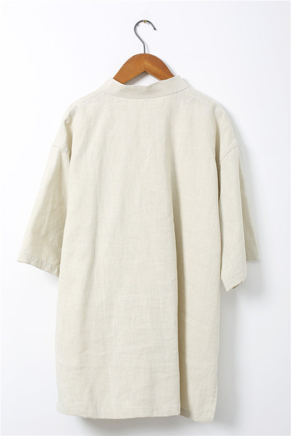 Men Buckle Causal Style Linen and Cotton Short Sleeve Tops