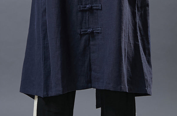 Men Asian Style Linen and Cotton Buckle Windbreaker Coat