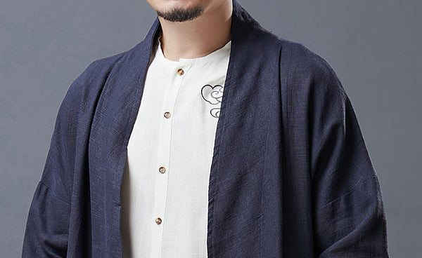 Men Asian Style Linen and Cotton Buckle Windbreaker Coat